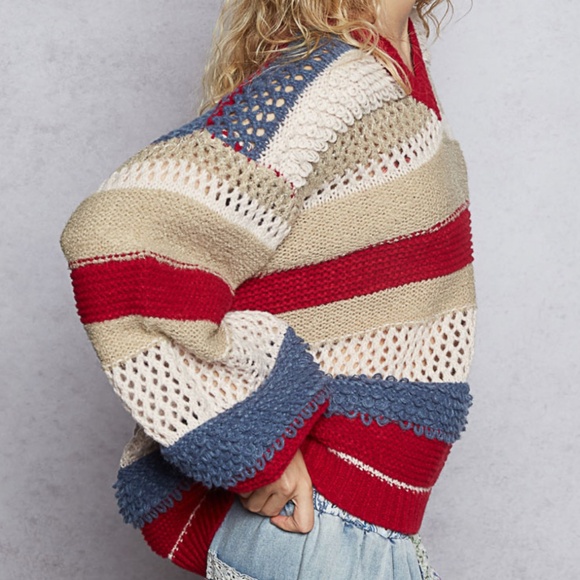 💕POL “ SHAY “ POL V-Neck Stripe Sweater 22 - Picture 5 of 6